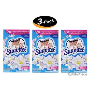 Suavitel Dryer Sheets Field Flowers Reduces Static 20 Count each (3 Pack) - New